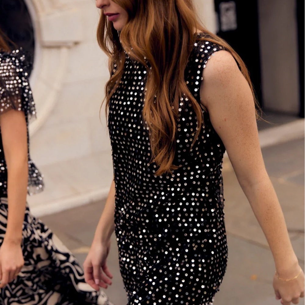 NWT Olivia by Livro Sequin Waller Midi Sheath Dress Black Size XS - Picture 4 of 13